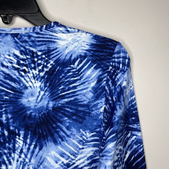 LANDS END Rash Guard Womens XS Swim Shirt NEW Blue Deep Sea Tie Dye Palm Tee - Picture 4 of 8